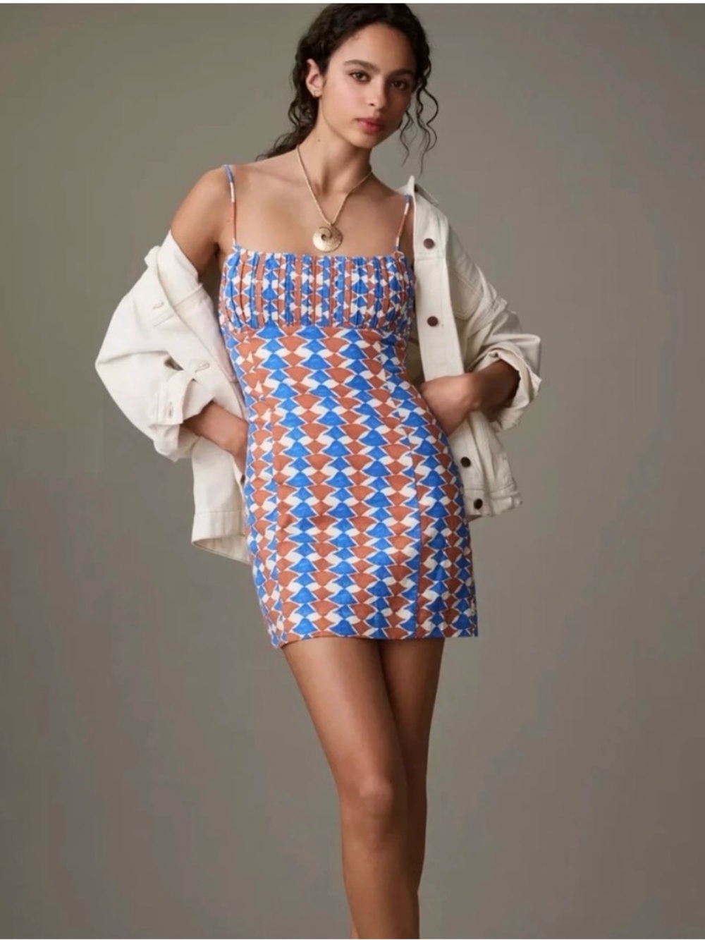Anthropologie Geometric Blue & Rust Mini Dress